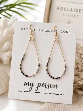 Dot & Dash My Person Morse Code Gold Filled Earrings NWT